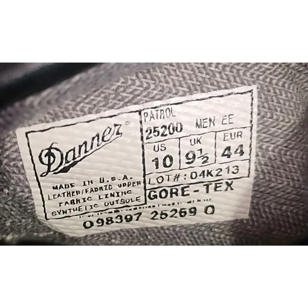 Danner Men Patrol Work Boots Vibram Leather Gore-Tex Black Men's 10 Ankle 25200